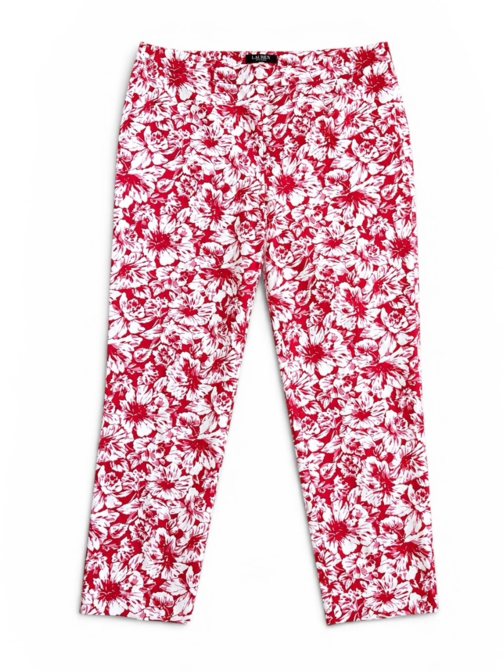 Talbots Chatham Ankle Pants Stretch Slim Fit Red White Floral Size 12